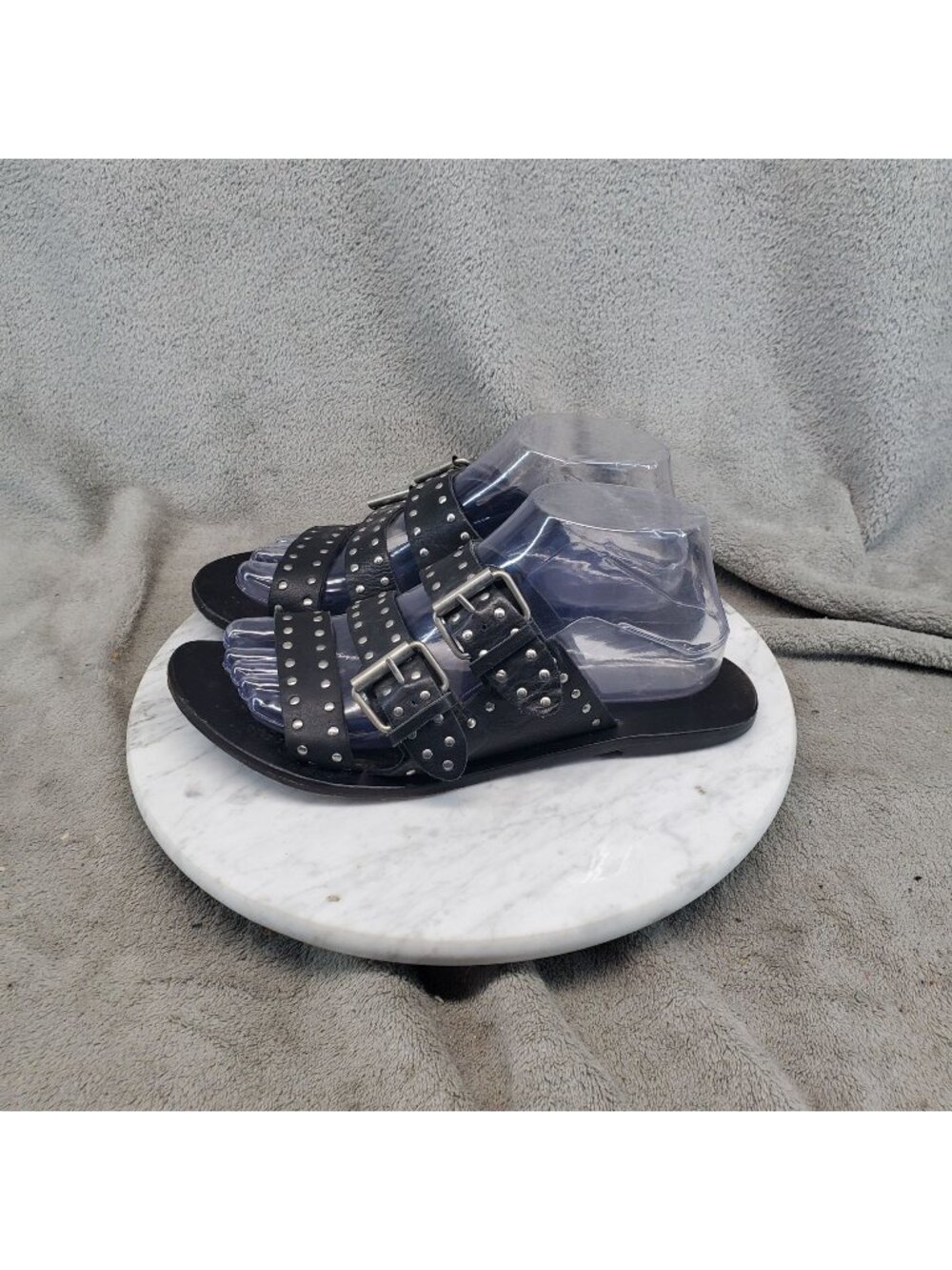 Sol Sana Shoes Womens Size EU 39 US 8.5 Black Leather Studded Sandals *Read*